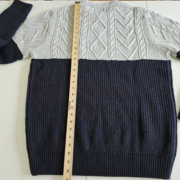Alcott Sweater Mens XL Gray Navy Colorblock Cable Ribbed LS Crewneck Preppy Gorp - Picture 7 of 16